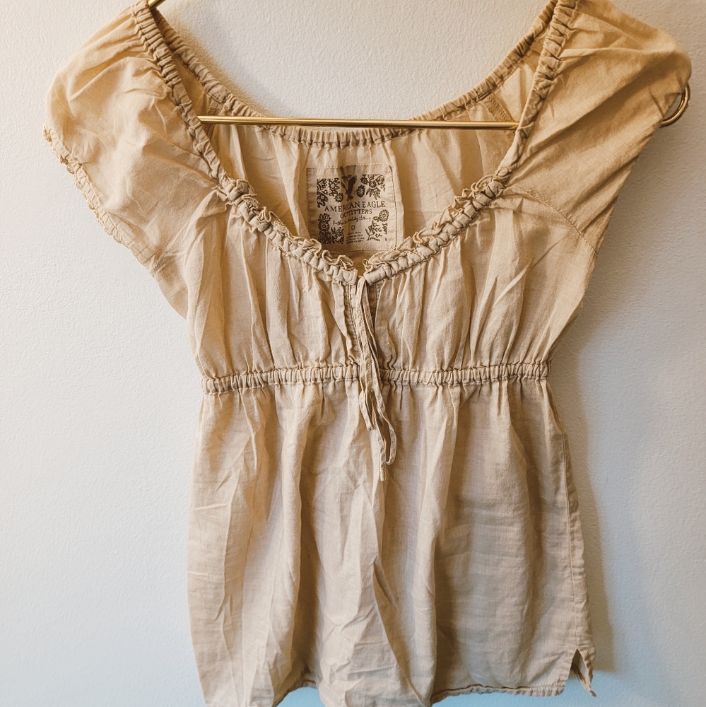 American Eagle Milkmaid Babydoll Sheer Blouse